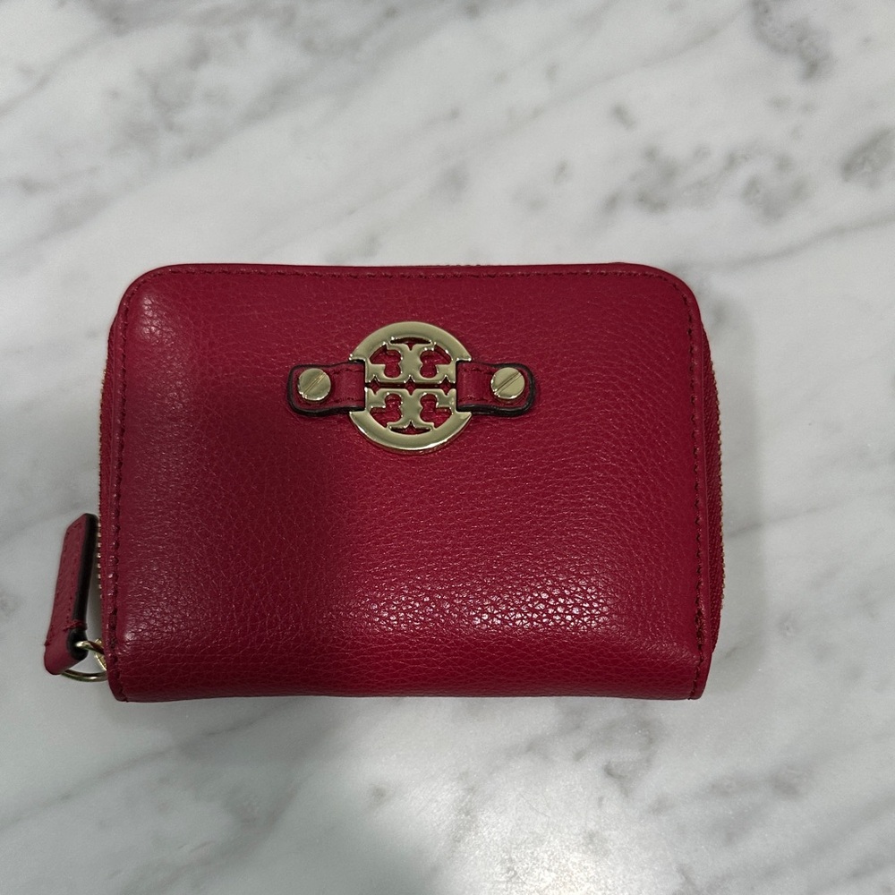 Tory Burch Amanda Leather Zip Coin Case with Gold Accent